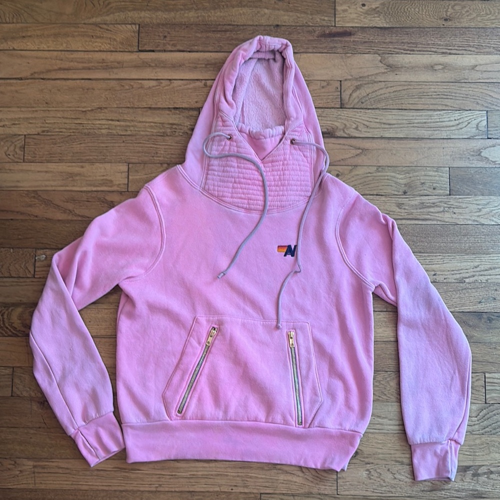 Aviator Nation Pink Hoodie with Zipper Pockets